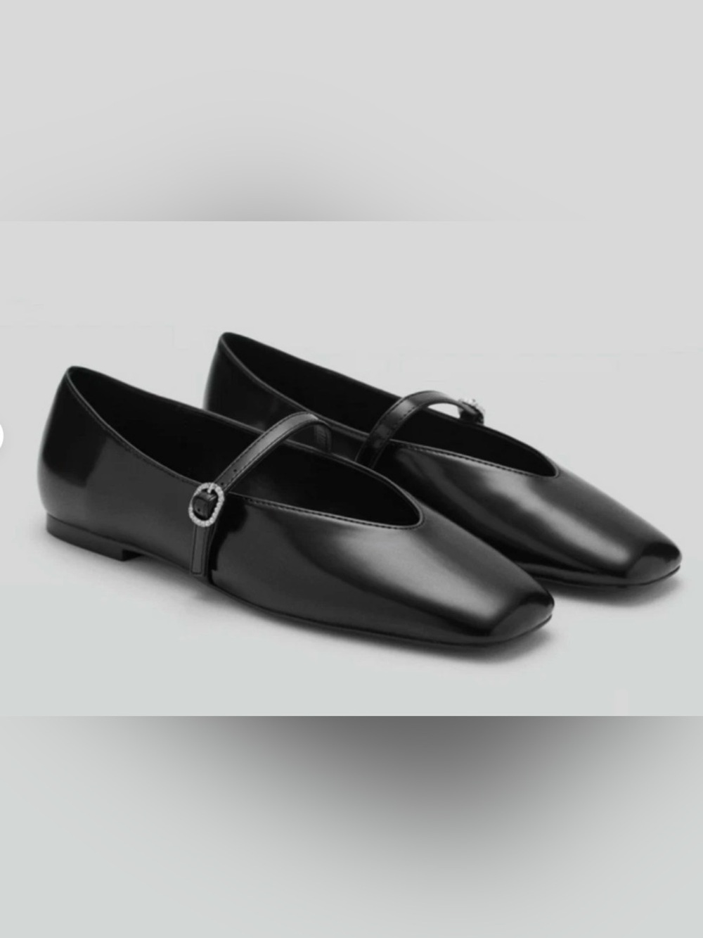 NEW MANGO MNG BLACK PATENT LEATHER EFFECT SQUARE TOE BALLET FLATS SZ 37 US 6.5 - Picture 1 of 9